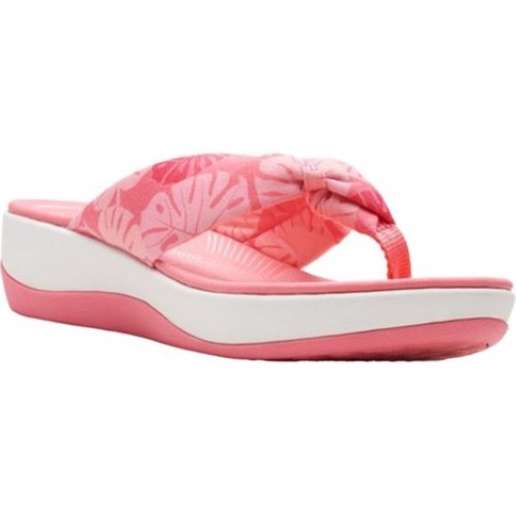 Clarks Cloudsteppers Arla Glison Sandals Flip Flops Coral Print Size 10 NEW - Picture 1 of 7